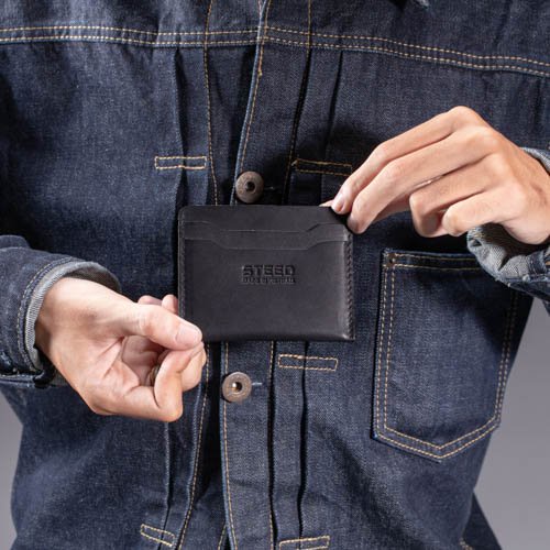 Ví Da Nam Card Holder - Da Bò Thật Dày 2 Li - Thương Hiệu Steeler
