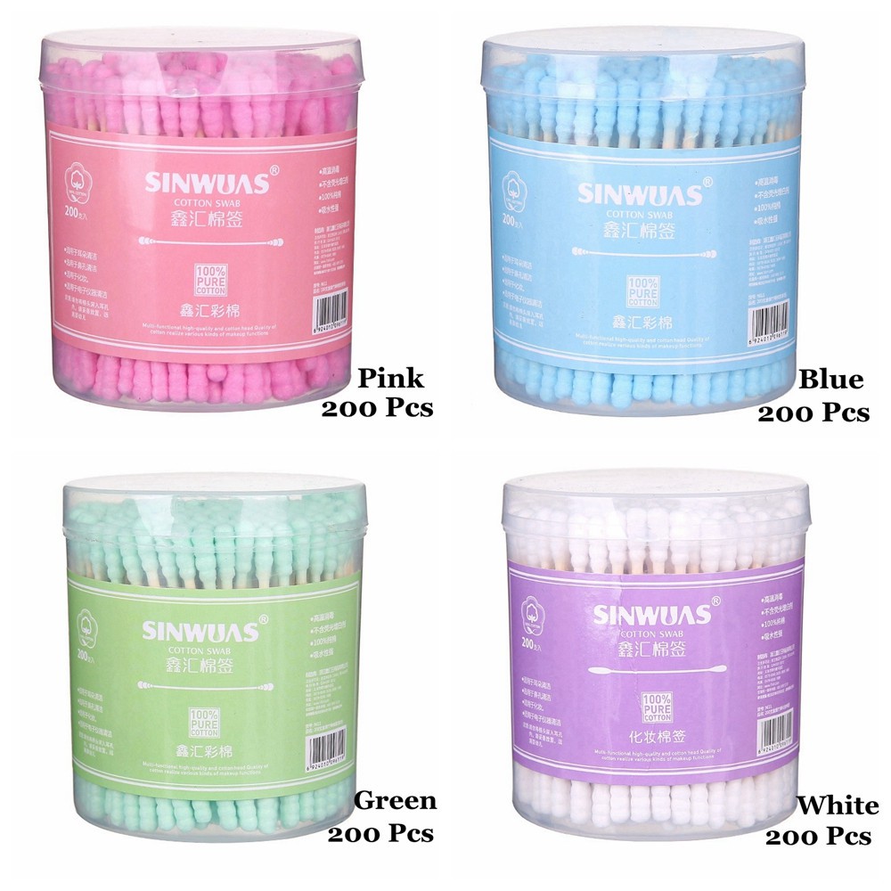 (Hàng Mới Về) Set 100 / 200 Tăm Bông Bằng Gỗ Tre Với Hộp Đựng Tiện Dụng | BigBuy360 - bigbuy360.vn