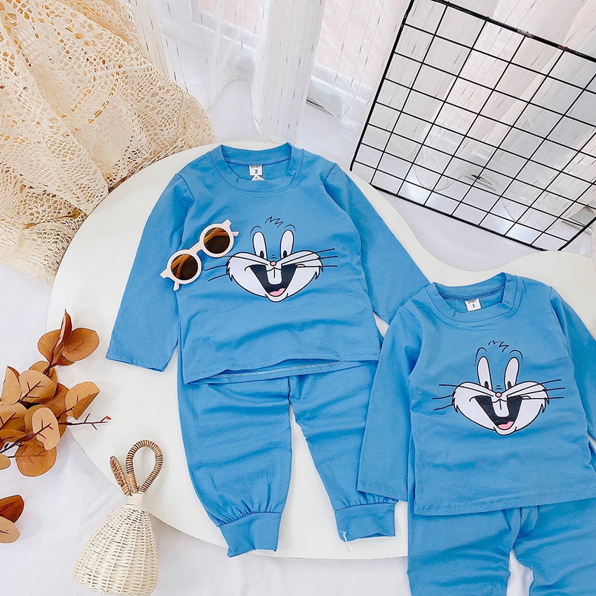 Bộ Quần Áo Dài Tay Thu Đông In Hình THỎ GHI Cho Bé Từ 6-18kg Mã DT33
