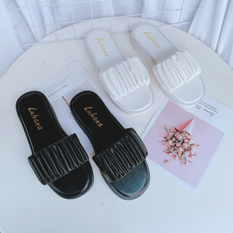 (Ảnh thật chủ shop) Dép bánh mì quai chéo nhún bèo Luhana phong cách ulzzang thời trang