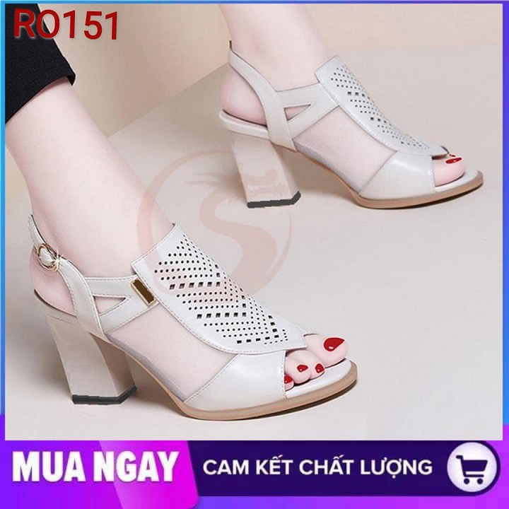 Giày cao gót nữ đẹp đế vuông 7cm hàng hiệu rosata hai màu đen kem ro151