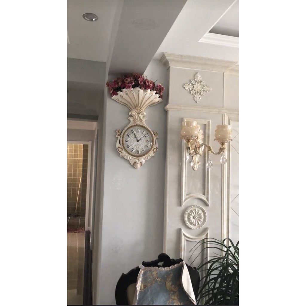 Decor đẹp - Đồng hồ treo tường phong cách [Châu Âu], [Cao Cấp], kích thước 48x78cm, động cơ tĩnh âm, quả lắc dao động