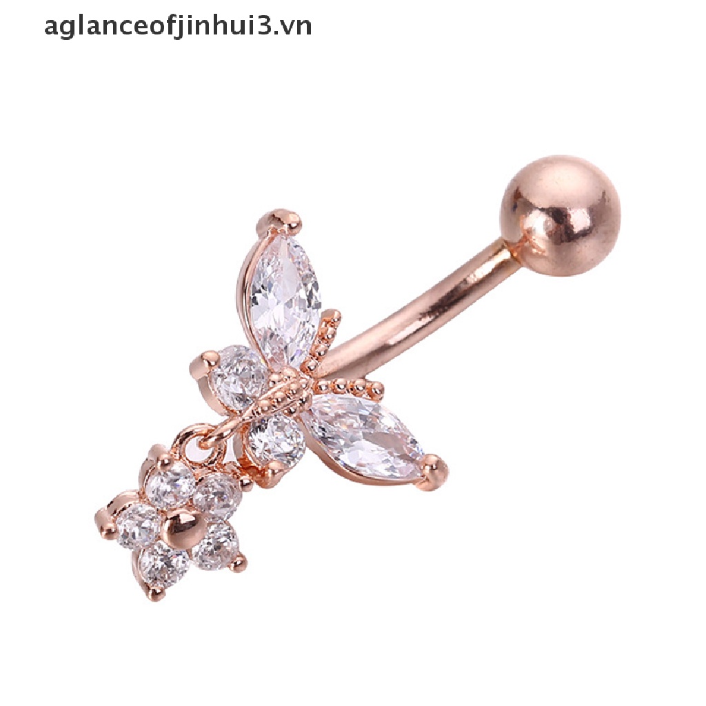 Khuyên Rốn Hình Bướm Đính Đá Zircon Bằng Thép Phẫu Thuật