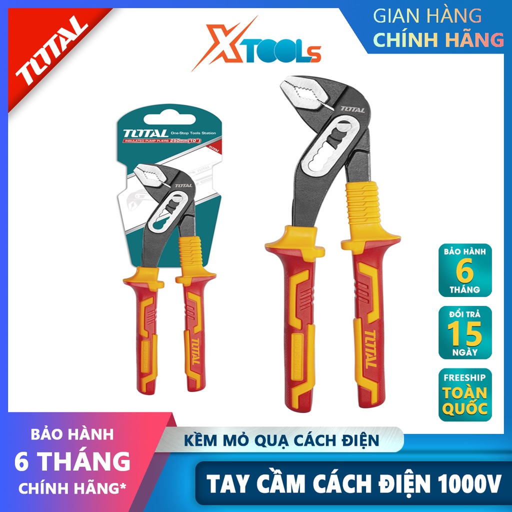 Kìm mỏ quạ cách điện TOTAL THTIP28101 | kềm cách điện Kích thước 10&quot;/ 250mm, Kẹp tối đa mở 40mm, Đầu kềm mạ đen và đánh