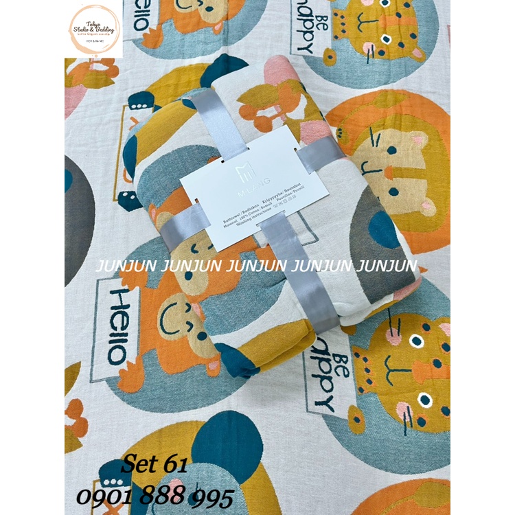 N27_SET Chăn Ga Gối vải Xô Organic cotton dòng cao cấp