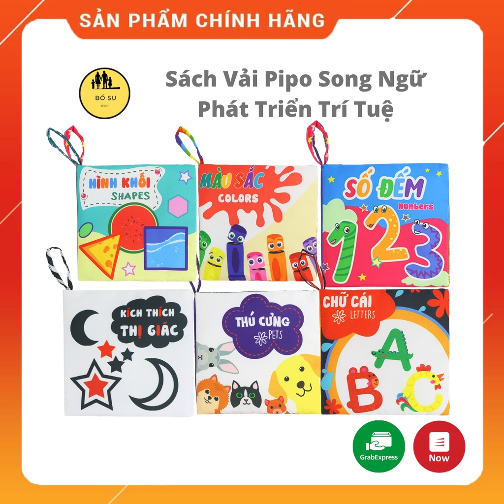 Sách vải cho bé sơ sinh 6 tháng 1 tuổi 2 tuổi pipo phát triển trí tuệ Shop Bố Su SVPP002