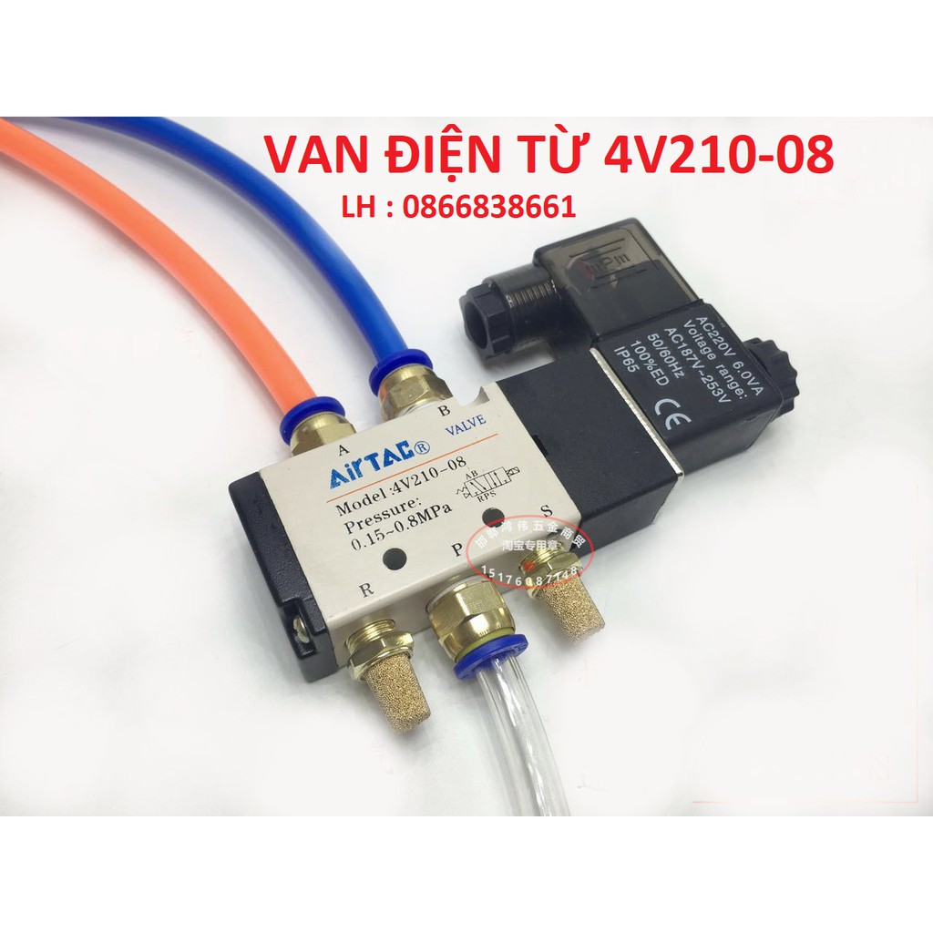 |HÀNG TỐT| Van điện từ 4V210-08 khí nén ( van 5/2, 5 cửa 2 vị trí, ren 13mm ) điện áp 220V 24V giá sỉ