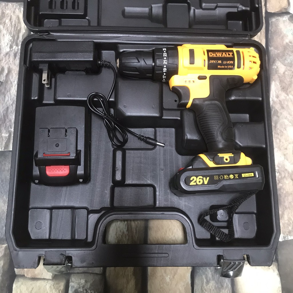 Máy khoan pin Dewalt 26v có búa kèm bộ phụ kiện 24 món tiện lợi