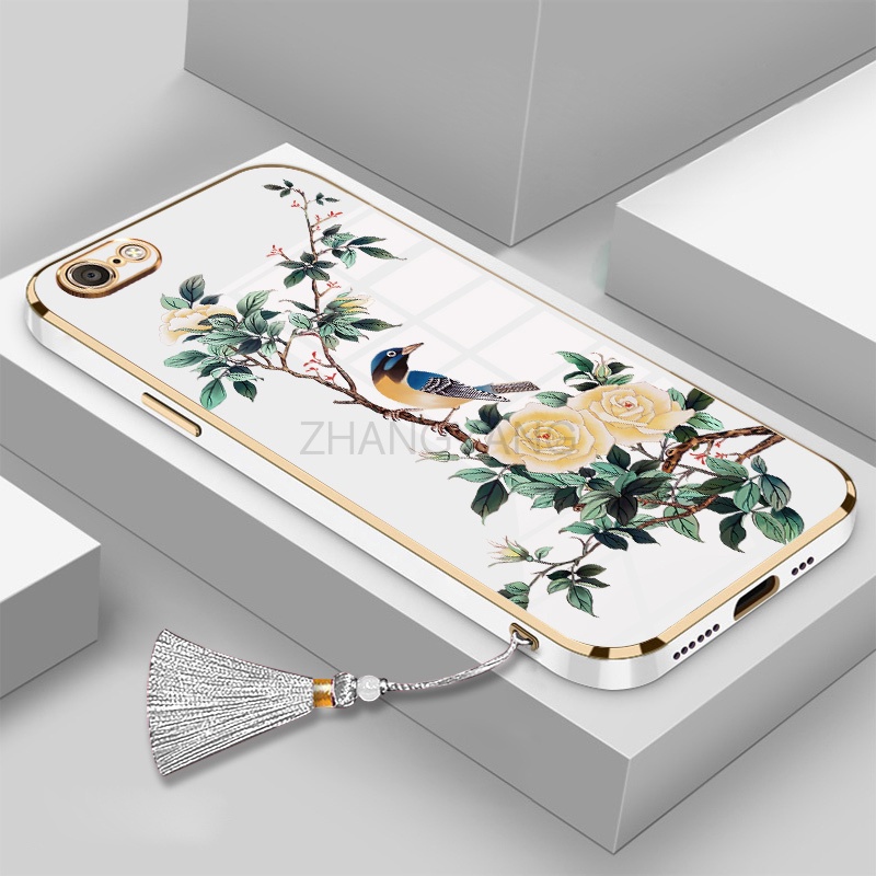 Ốp Điện Thoại Silicon Mềm Mạ Điện Họa Tiết Hoa Và Chim Kèm Dây Đeo Cho oppo f1s a83 a71