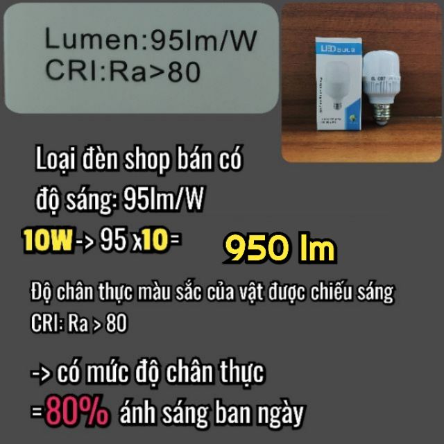 Bóng đèn LED 10W / trụ tròn, ánh sáng trắng, độ sáng 950lm, CRI &gt; 80