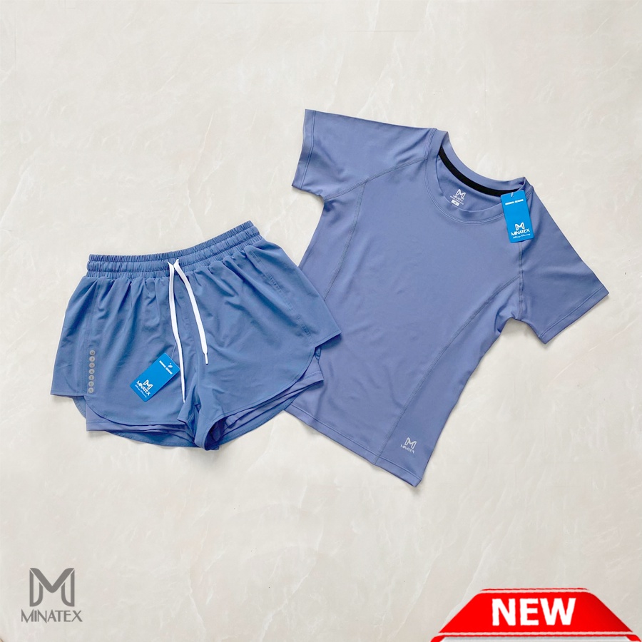 - Set quần áo tập gym yoga chạy bộ chơi cầu lông, chất vải mềm mịn co giãn 4 chiều tốt, quần đùi 2 lớp kín đáo