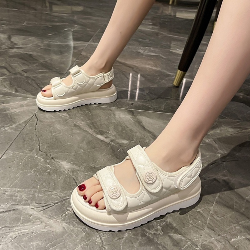 Giày MWC 2938 - Sandal Hoa Trà Đế Bánh Mì 5cm Quai Dán, Giày sandal 2 Quai Ngang Vân Chỉ Nổi Siêu êm, siêu dễ mix đồ