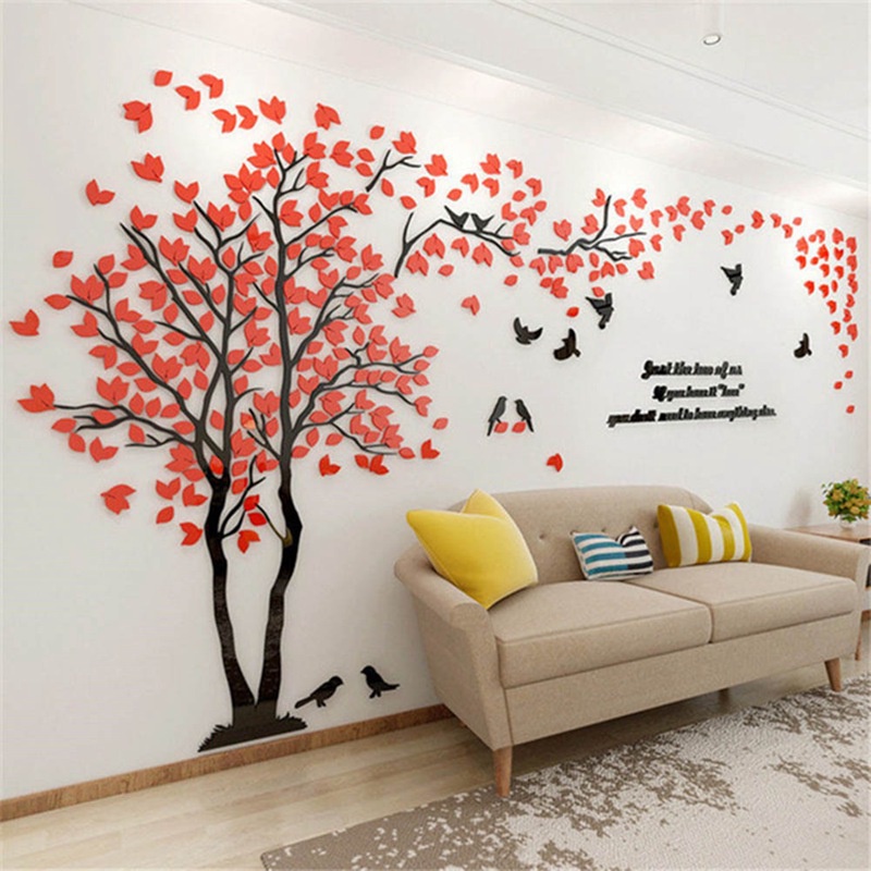 Decal dán tường Họa Tiết 3D Hình Cái Cây Và Hoa Dùng Trang Trí Nhà