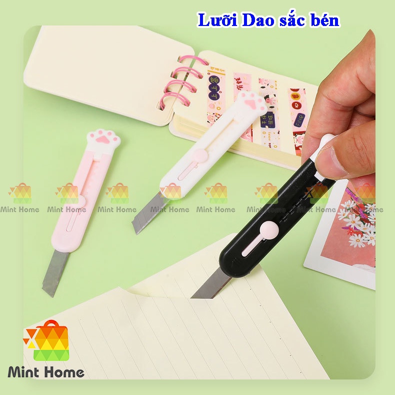 Dao cắt rọc giấy mini bỏ túi họa tiết hình dạng móng chân mèo cute xinh xắn lưỡi inox dùng cho văn phòng