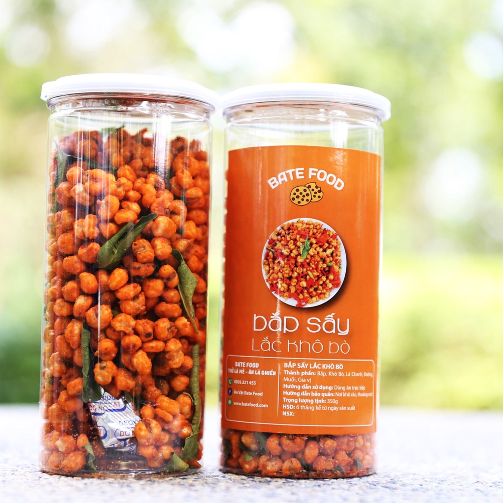 Bắp Sấy Giòn Lắc Khô Bò Lá Chanh 350g, Bắp Rim Lắc Khô Bò