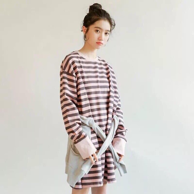 Đầm thun sọc ngang tay dài form suông xinh xắn MÃ: DAMTHUNSOCHG0511
