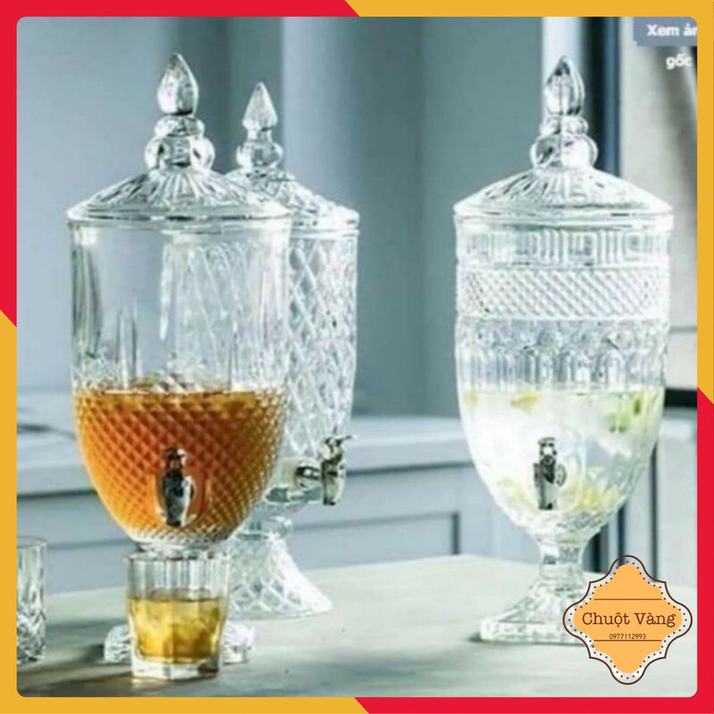 Bình Thủy Tinh Đựng Rượu, Đựng Nước, Đựng Nước Hoa Quả Có Vòi 3L, 4.5L
