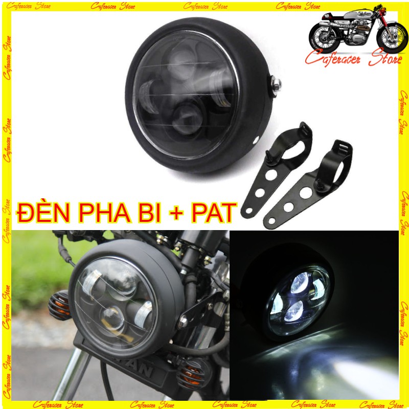combo đèn pha led 4 bi câu kèm pat gắn đèn cho xe máy đô Cafe racer Win Gn125 Cg125 GD110