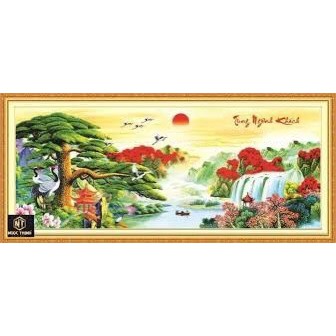 Tranh đính đá PHONG CẢNH Tùng Nghênh Khách KT:100x40cm
