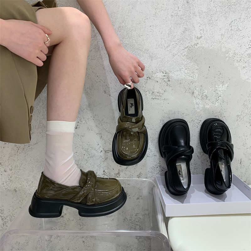 Giày Da Đế Dày Phong Cách Retro Pháp Cho Nữ