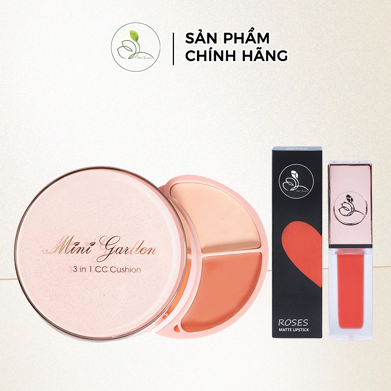 [NEW] Bộ Trang Điểm Mặt Môi Minigraden (Phấn Nước Mini Garden 3 In 1 CC Cushion + Son Môi Roses Matte Lipstick) PV1016