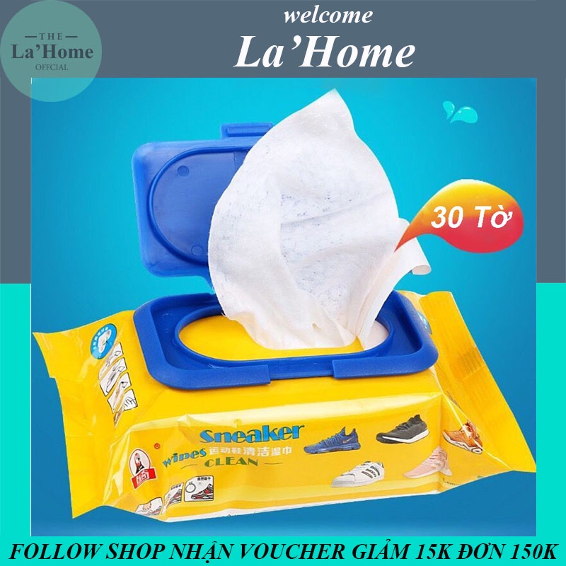 Khăn ướt lau giày Sneakers siêu sạch La'Home, khăn giấy lau giày dép túi xách ba lô gói 30 tờ