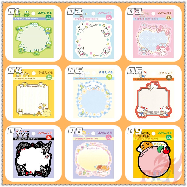 30 Tờ / Bộ ✿ Ghi Chú Dính Sanrio Q-2 ✿ Giấy Dán Ghi Chú Họa Tiết Hoạt Hình Hello Kitty / Little Twin Stars / Gudetama / Cinnamonroll / My Melody / PomPomPurin N Times