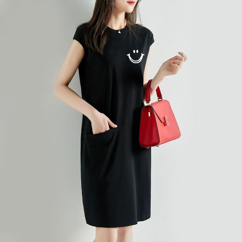 Đầm thun dáng rộng màu trơn thời trang mùa hè cho nữ