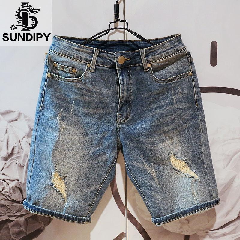 Quần short jean 5 / 7 tấc phối rách thời trang mùa hè Hàn Quốc cá tính cho nam