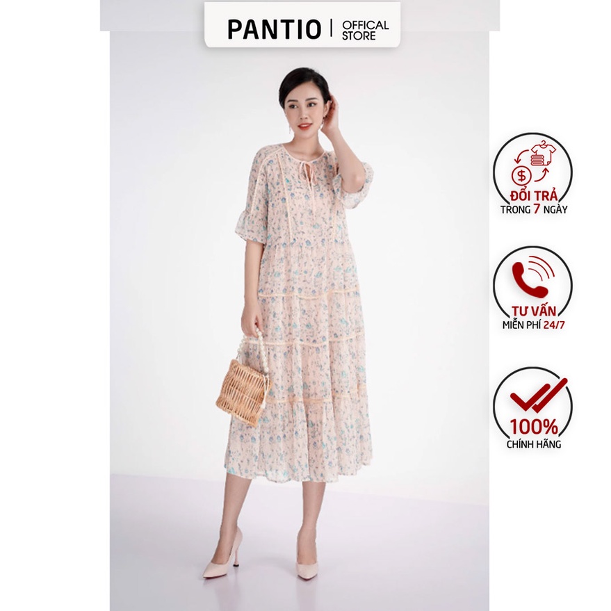 FDC73184 - Đầm công sở dáng suông chất liệu lụa cổ nơ, ống tay xòe - PANTIO