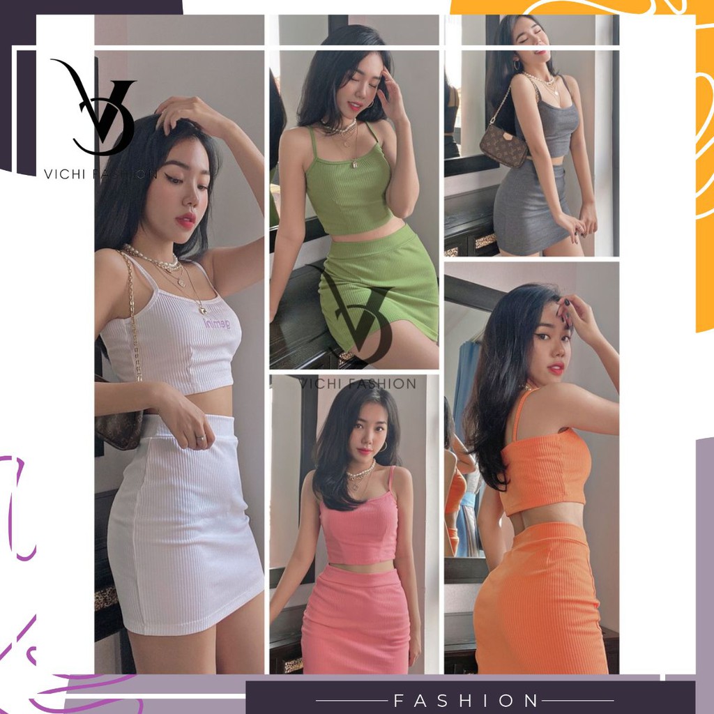 Set croptop 2 dây + chân váy body - Gemini set