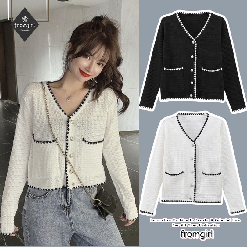 Áo cardigan nữ dệt kim tay ngắn / dài dáng rộng cổ chữ V thiết kế mới hợp thời trang