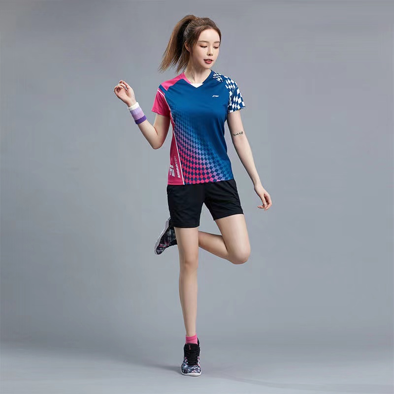 Li Ning Áo Thun Thể Thao Tay Ngắn Nhanh Khô Cho Nam Nữ Chơi Cầu Lông tennis Bàn Tay Ngắn