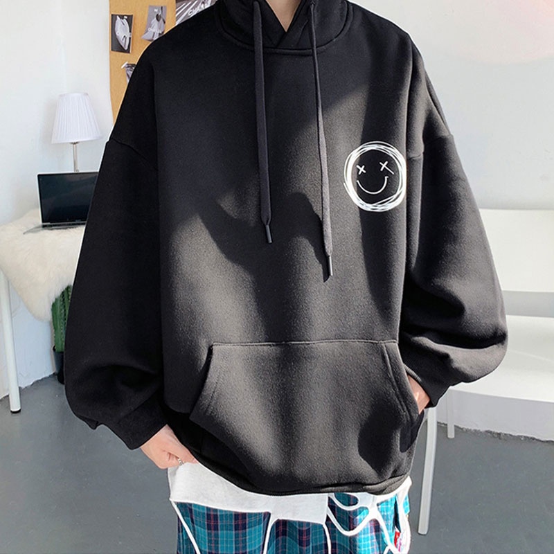 Áo Hoodie Dài Tay Dáng Rộng In Hình Mặt Cười Độc Đáo Thời Trang Mùa Xuân Thu Cho Nam