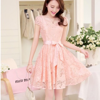 Váy đầm nữ ❤️FREESHIP❤️ Váy ren nữ màu hồng tiểu thư -Đầm nữ chất liệu ren mềm