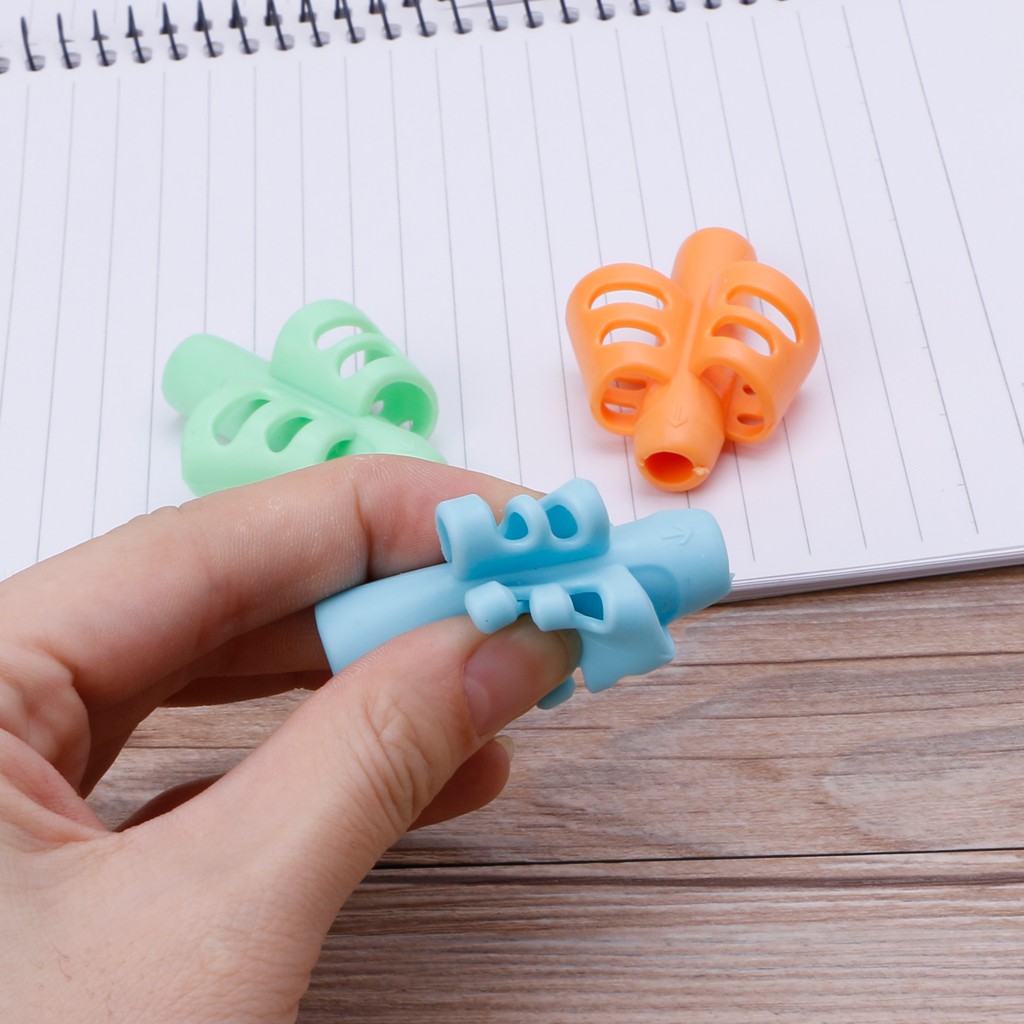 Bộ 3 cái vòng đỡ 2 ngón chỉnh cách cầm bút bằng silicone cho trẻ em