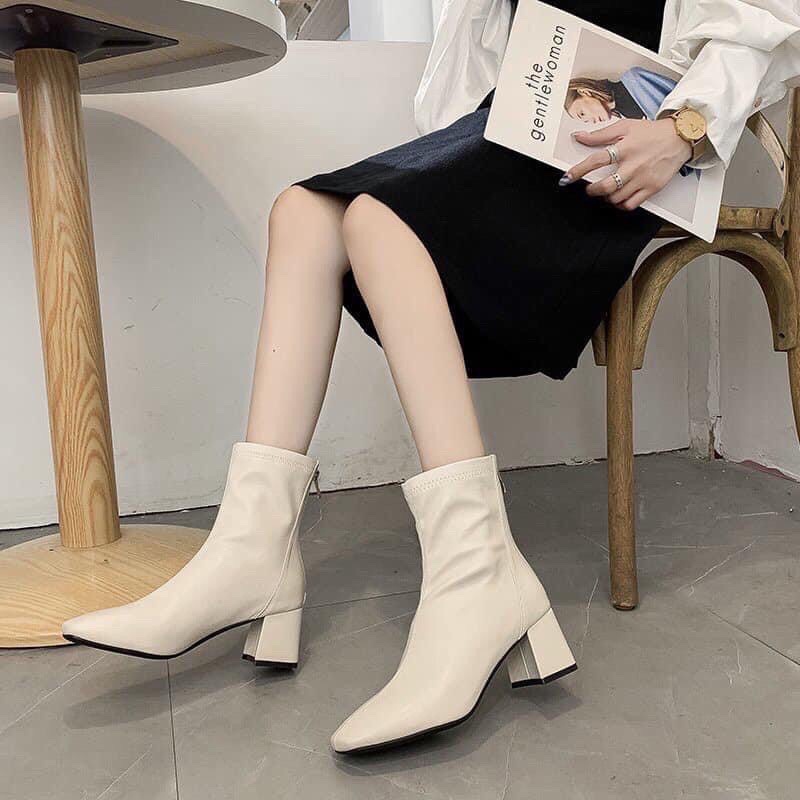 Bốt da mịn cổ thấp kẻ chỉ giữa khoá sau viền mép - 5P | BigBuy360 - bigbuy360.vn