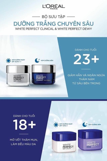 Bộ Đôi Kem Dưỡng Trắng Mịn & Bảo Vệ Da Toàn Diện Ngày Và Đêm White Perfect Clinical L'oreal