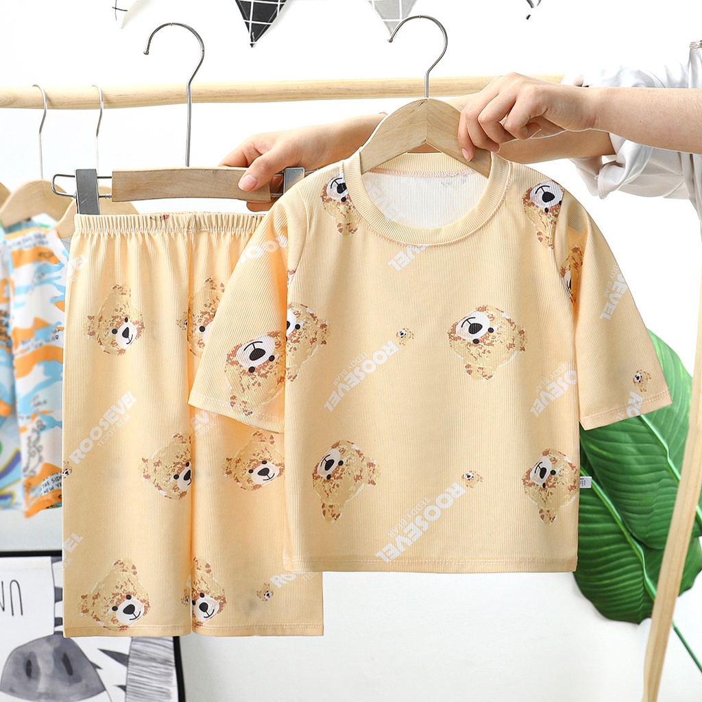 Bộ đồ ngủ 2 món gồm áo thun tay ngắn và quần dài in họa tiết hoạt hình tùy chọn dành cho bé 1-8 tuổi