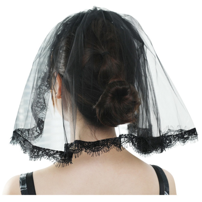 Mạng Che Mặt Cô Dâu Bằng Vải Tuyn Màu Đen Kèm Lược 1 Tầng