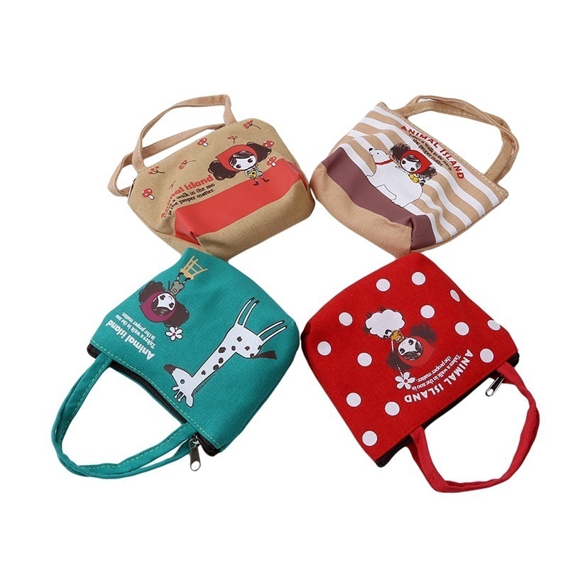 Túi xách có khóa kéo in họa tiết hoạt hình dễ thương tiện dụng