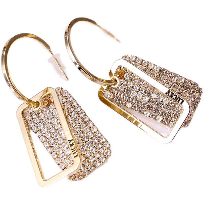 Bông Tai Mạ Bạc 925 Hình Giọt Nước Đính Kim Cương Giả Phong Cách Thanh Lịch