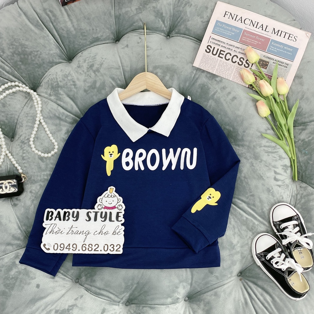 Áo nỉ thu đông bé trai "BBROWN" 14-45kg, áo nỉ polo dày dặn cho bé 4-15 tuổi. Vải dày dặn, may kỹ. STG48 STB37