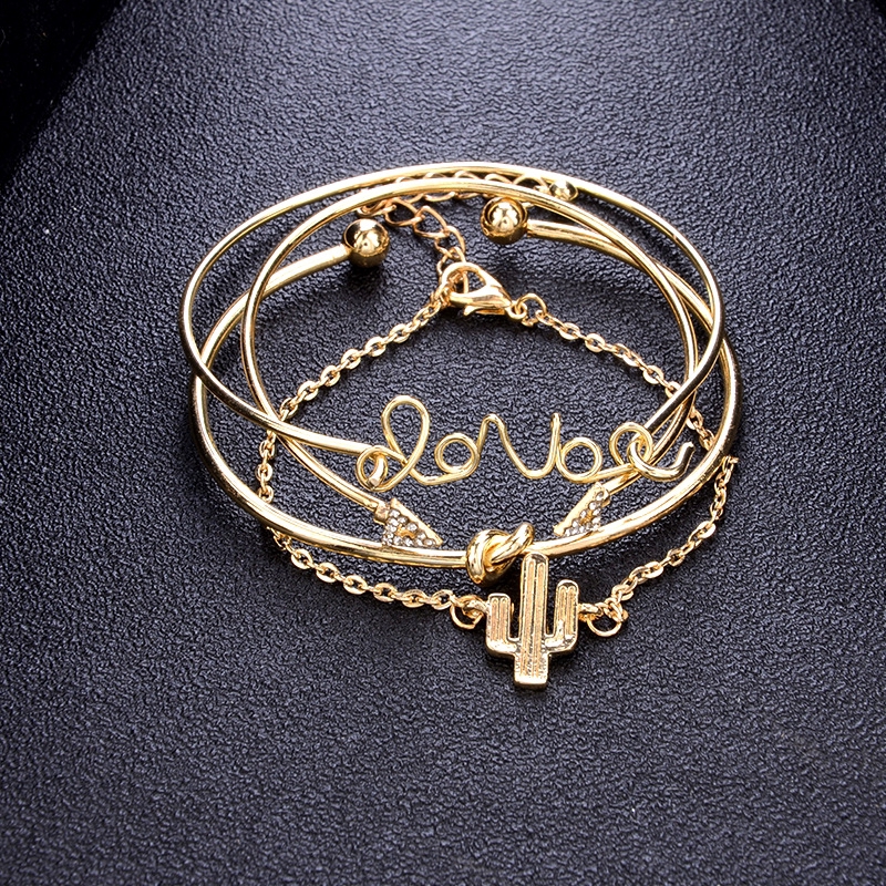 Bộ 4 vòng trang sức đeo tay mạ vàng phong cách hợp thời trang cho nữ