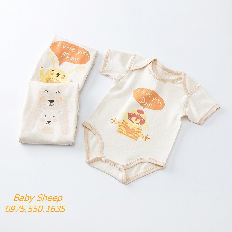 Quần áo sơ sinh 0-2 tuổi 100% cotton hữu cơ tự nhiên không chất tẩy nhuộm an toàn cho bé cộc tay và sát nách