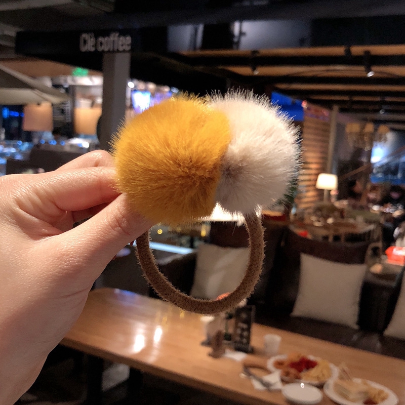 Dây Cột Tóc Đuôi Ngựa Bằng Cao Su Mềm Co Giãn Phối Bóng Lông Nhiều Màu Xinh Xắn Cho Bạn Gái