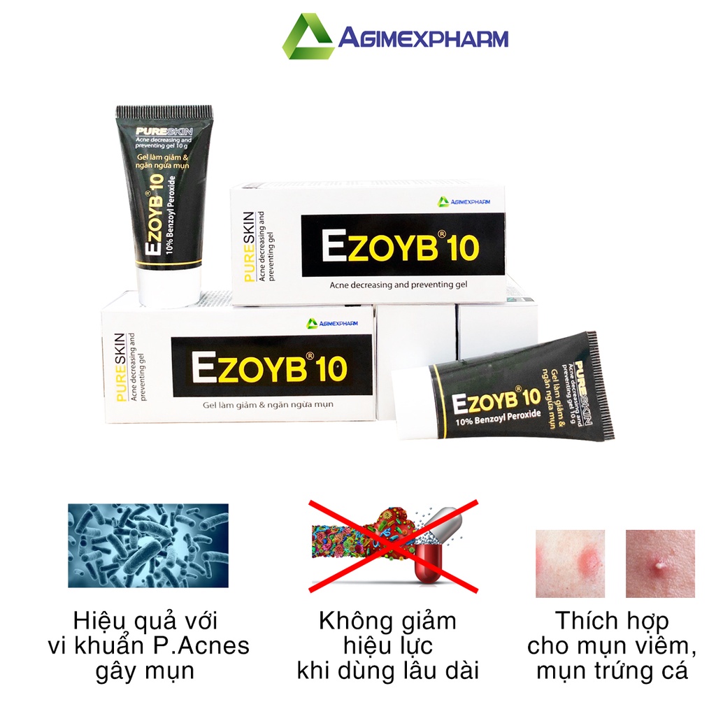 EZOYB 5-10 - Gel làm giảm và ngăn ngừa mụn Benzoyl peroxide 5%, 10%