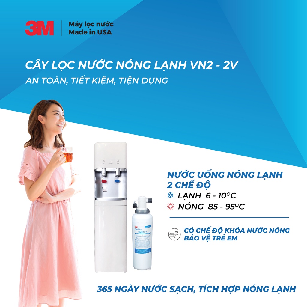 Máy Lọc Nước Nóng Lạnh 3M VN2-2V (Sử Dụng Máy 3M FF100)