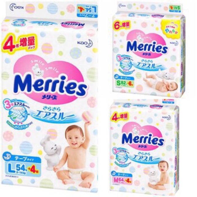 Bỉm Merries nội địa cộng miếng M68 dán(64+4)