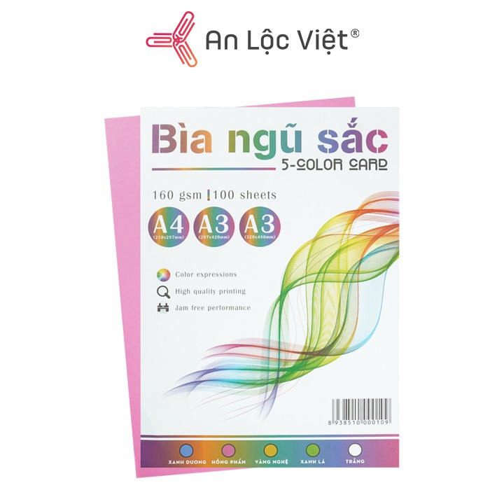 Giấy bìa màu A4 Ngũ Sắc 160 gsm (100 tờ)